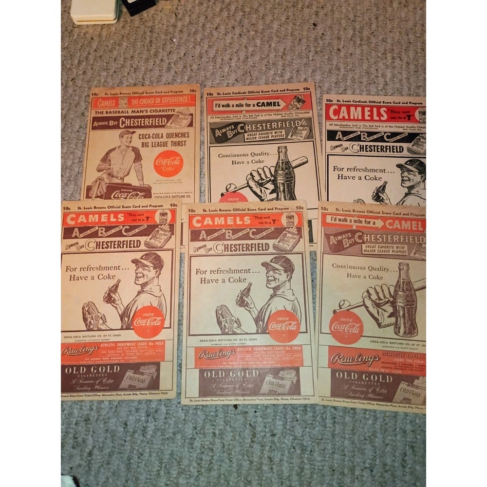 Vintage 1940s St Louis Cardinals Official Score Card Faded Scored Set Of 6